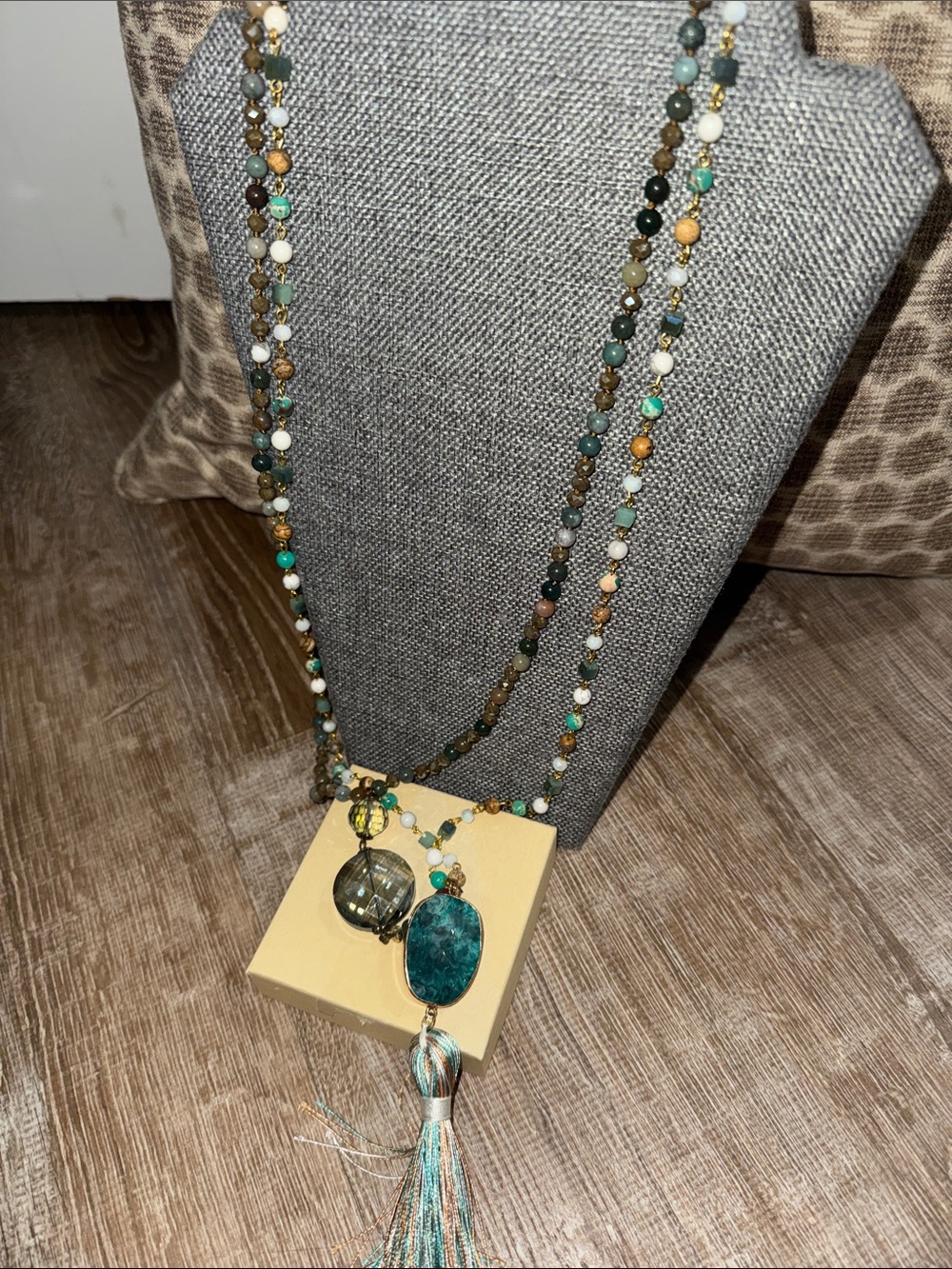 Like New Boho Multi-Stone Tassel Necklace - Teal, Turquoise & Earth Tones